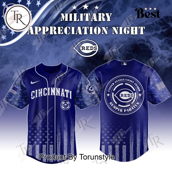 Cincinnati Reds X 2025 United States Coast Guard Semper Paratus Military Appreciation Night Special Edition Baseball Jersey