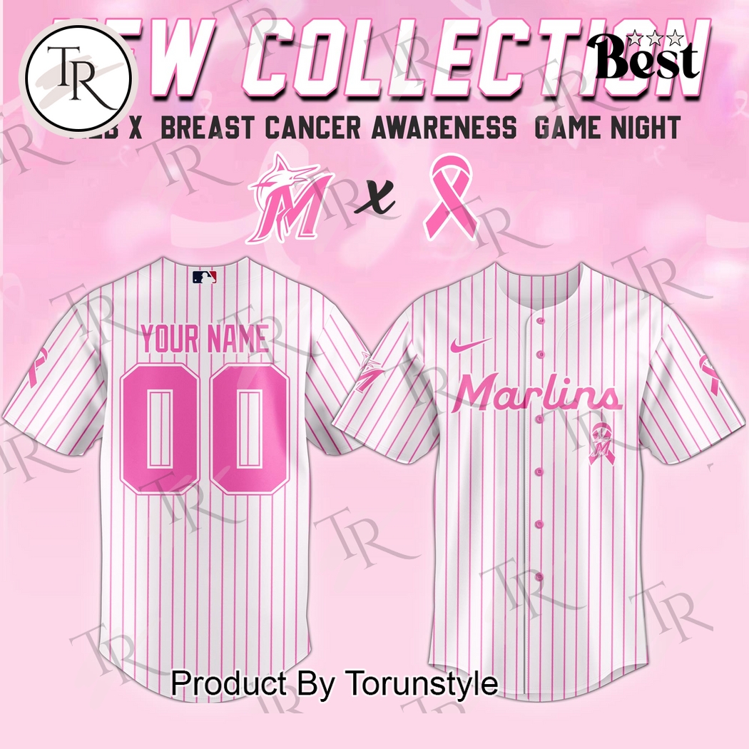 Miami Marlins X Breast Cancer Awareness Game Night 2025 Custom Name Limited Edition Baseball Jersey Miami Marlins X Breast Cancer Awareness Game Night 2025 Custom Name Limited Edition Baseball Jersey