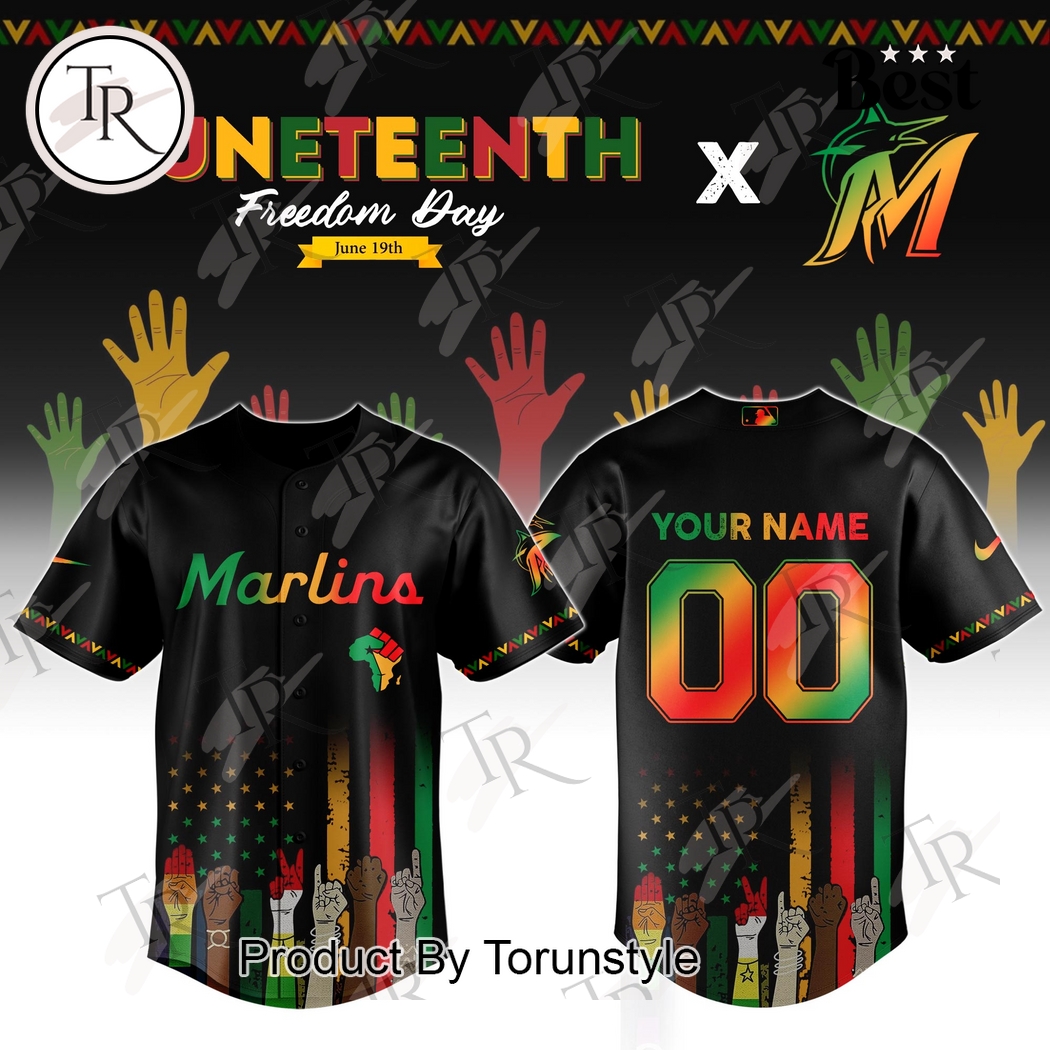 Miami Marlins X Juneteenth Freedom Day 2025 Custom Name Limited Edition Baseball Jersey Miami Marlins X Juneteenth Freedom Day 2025 Custom Name Limited Edition Baseball Jersey