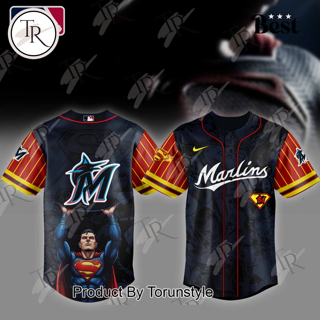 Miami Marlins x Superman 2025 Special Edition Baseball Jersey Miami Marlins x Superman 2025 Special Edition Baseball Jersey
