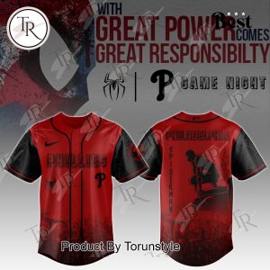Philadelphia Phillies X Spiderman With Great Power Comes Great Responsibilty Game Night 2025 Baseball Jersey