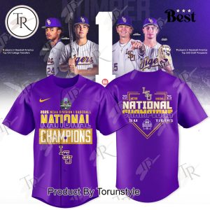 2025 NCAA Division I Men’s Baseball National Champions LSU Tigers 8-Time Baseball Jersey