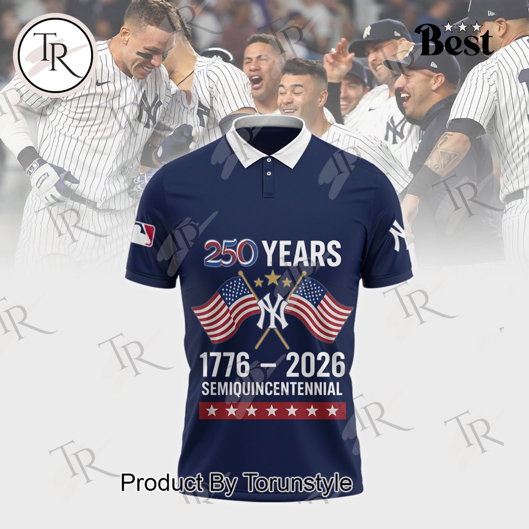 New York Yankees 250 Years 1776-2026 Semiquincentennial Limited Edition Polo Shirt - Blue New York Yankees 250 Years 1776-2026 Semiquincentennial Limited Edition Polo Shirt - Blue