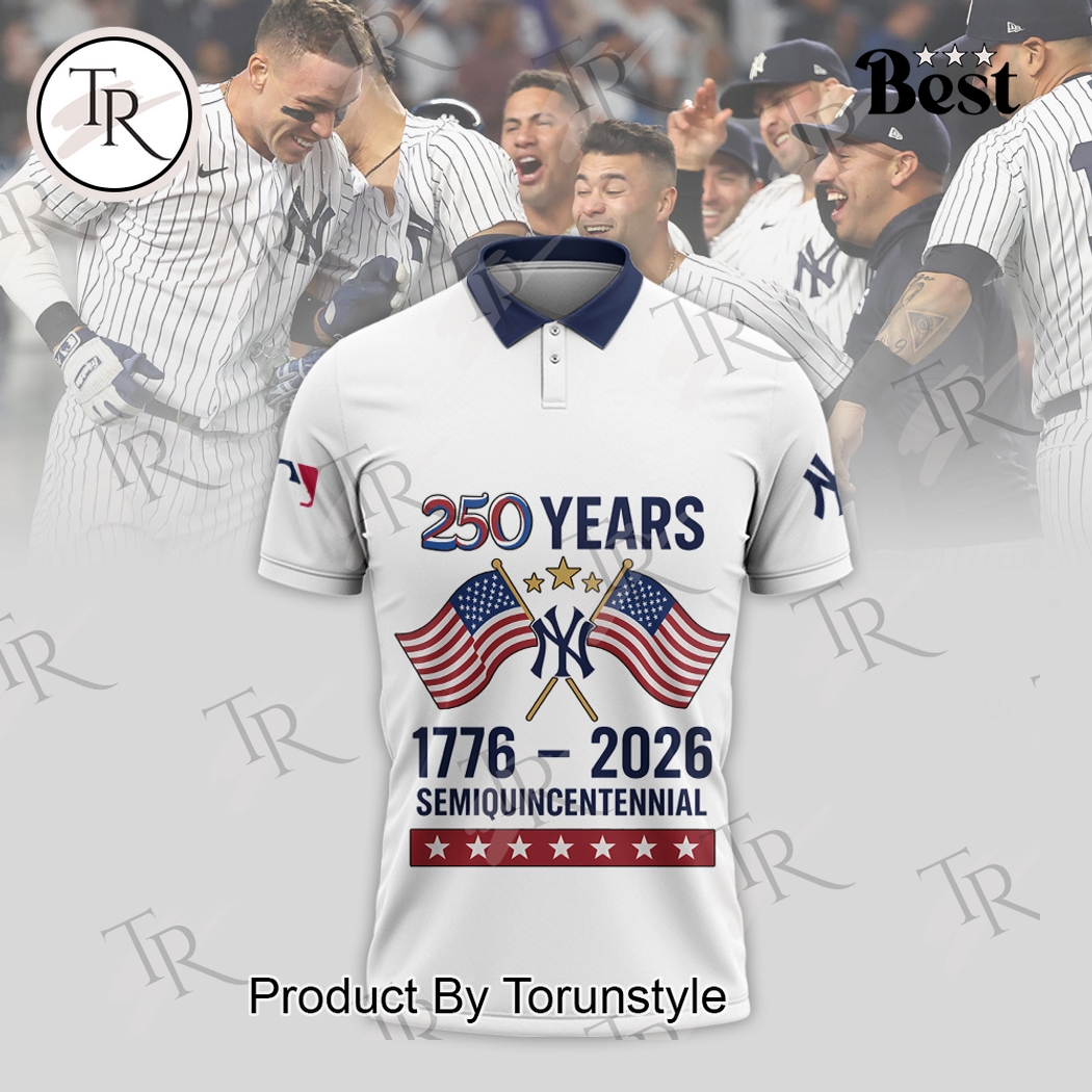 New York Yankees 250 Years 1776-2026 Semiquincentennial Limited Edition Polo Shirt - White New York Yankees 250 Years 1776-2026 Semiquincentennial Limited Edition Polo Shirt - White