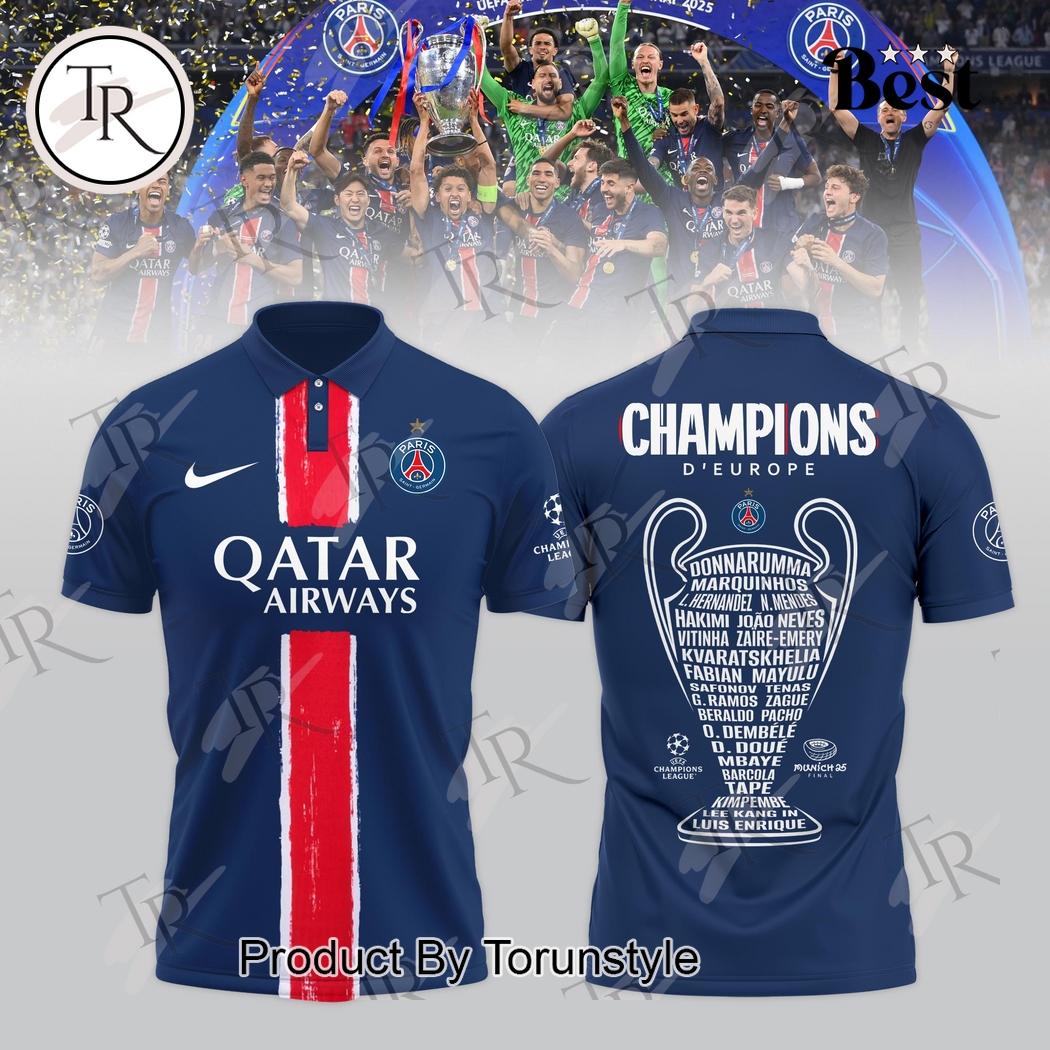 Paris Saint-Germain 2025 Champions D'Europe Limited Edition Polo Shirt Paris Saint-Germain 2025 Champions D'Europe Limited Edition Polo Shirt