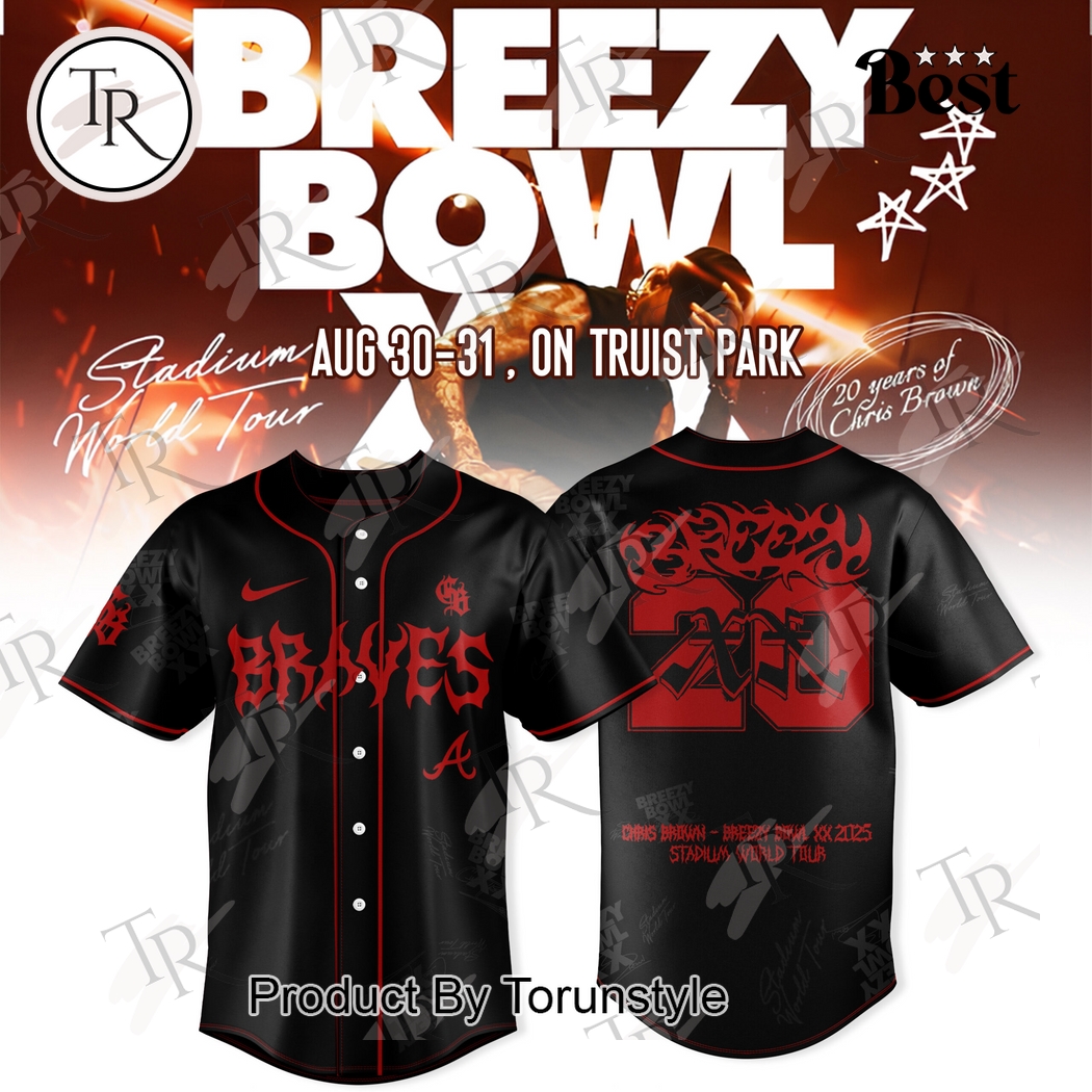 20 Years Of Chris Brown X Atlanta Braves Breezy Bowl XX Tour 2025  Edition Baseball Jersey