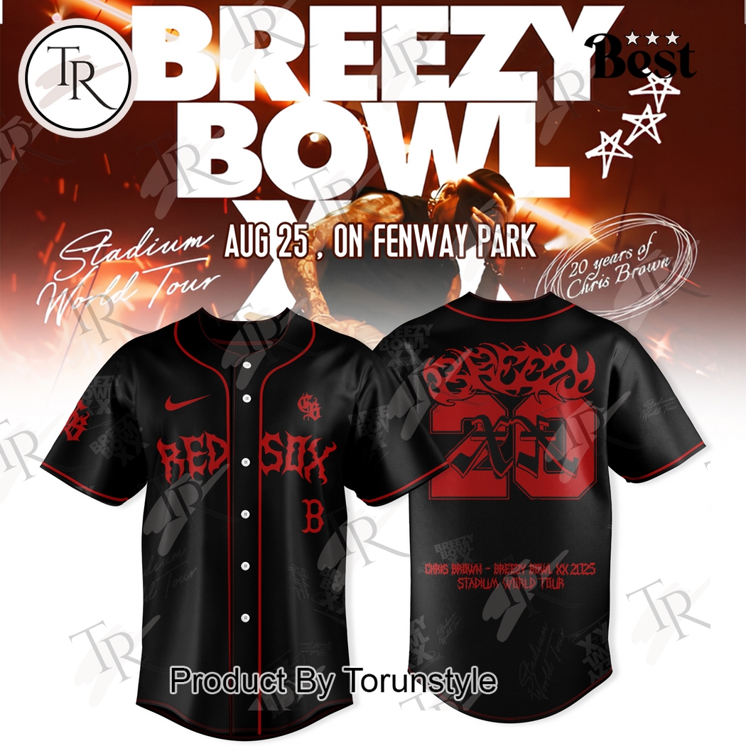 20 Years Of Chris Brown X Boston Red Sox Breezy Bowl XX Tour 2025  Edition Baseball Jersey