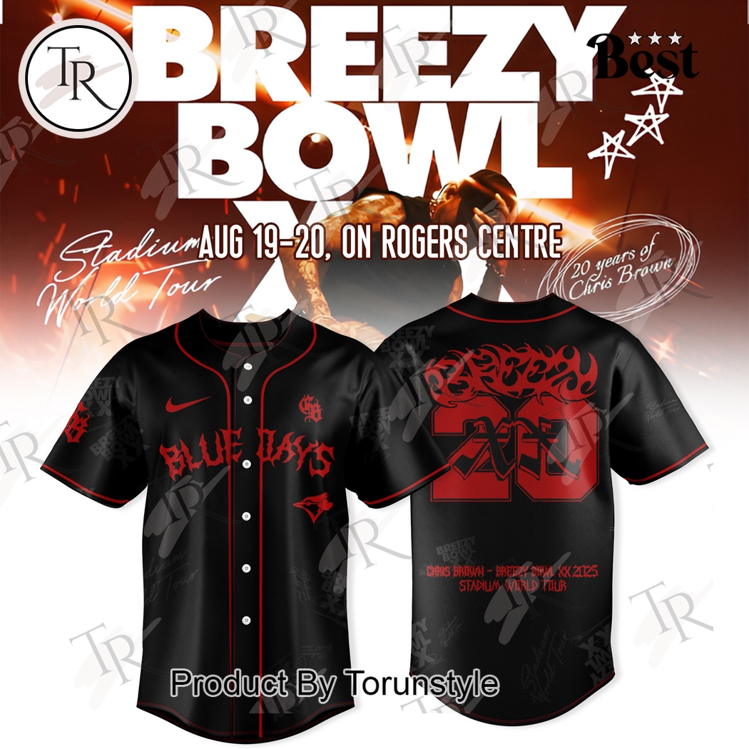 20 Years Of Chris Brown X Toronto Blue Jays Breezy Bowl XX Tour 2025  Edition Baseball Jersey