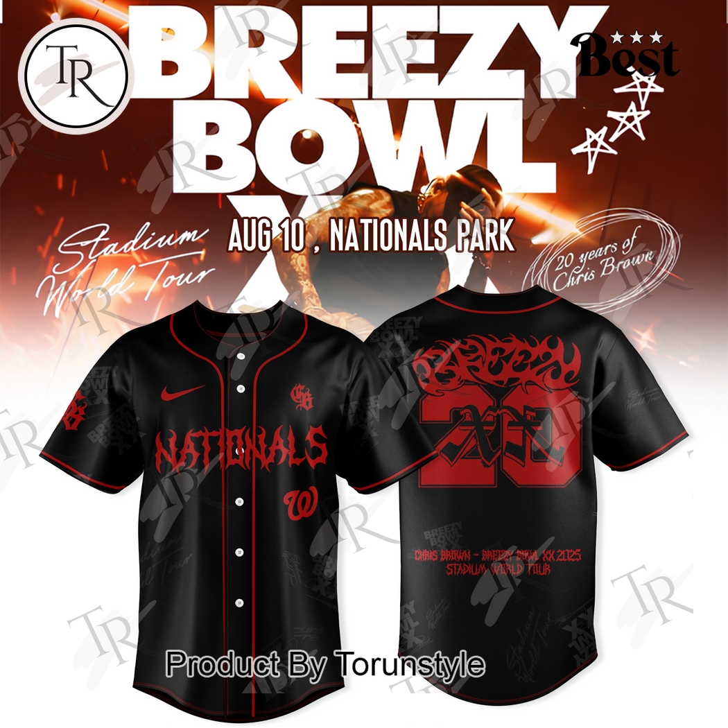 20 Years Of Chris Brown X Washington Nationals Breezy Bowl XX Tour 2025  Edition Baseball Jersey