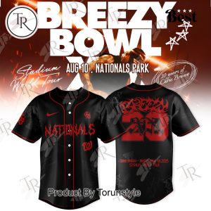 20 Years Of Chris Brown X Washington Nationals Breezy Bowl XX Tour 2025 Limited Edition Baseball Jersey