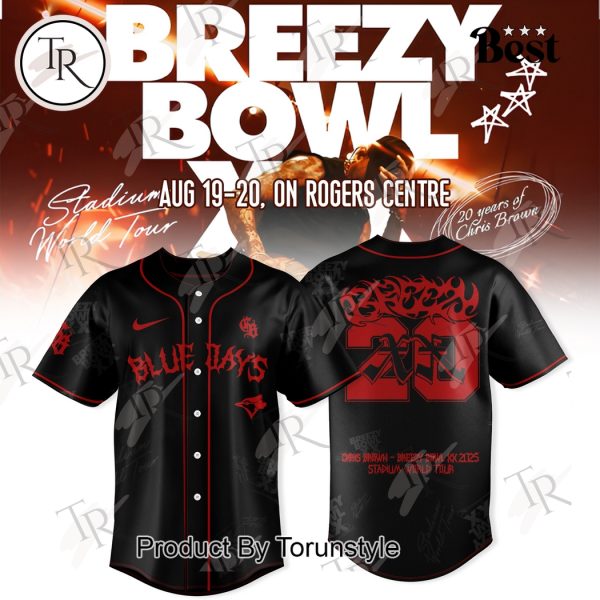 20 Years Of Chris Brown X Toronto Blue Jays Breezy Bowl XX Tour 2025 Limited Edition Baseball Jersey