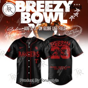 20 Years Of Chris Brown X Texas Rangers Breezy Bowl XX Tour 2025 Limited Edition Baseball Jersey