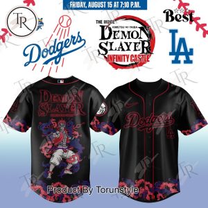 Los Angeles Dodgers X The Movie Demon Slayer Akaza Black Baseball Jersey