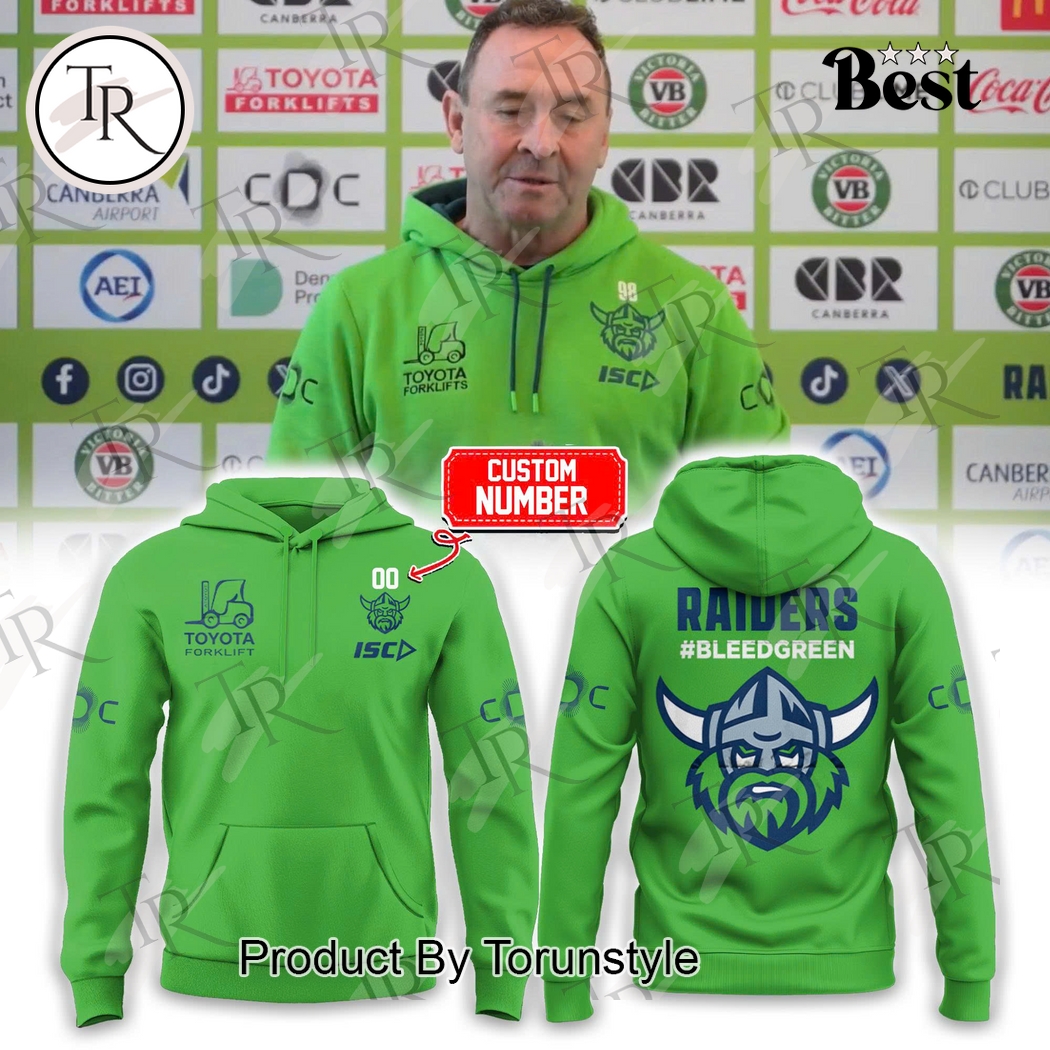 Canberra Raiders Up The Milk Green 2025 Custom Name Limited Edition Hoodie