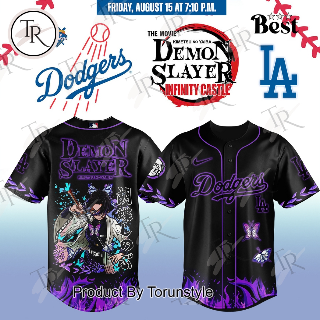 Los Angeles Dodgers X The Movie Demon Slayer Shinobu Black Baseball Jersey Los Angeles Dodgers X The Movie Demon Slayer Shinobu Black Baseball Jersey