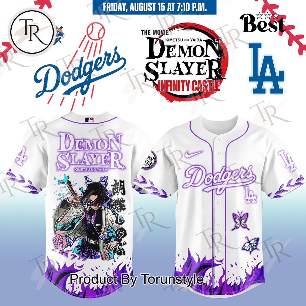 Los Angeles Dodgers X The Movie Demon Slayer Shinobu White Baseball Jersey Los Angeles Dodgers X The Movie Demon Slayer Shinobu White Baseball Jersey
