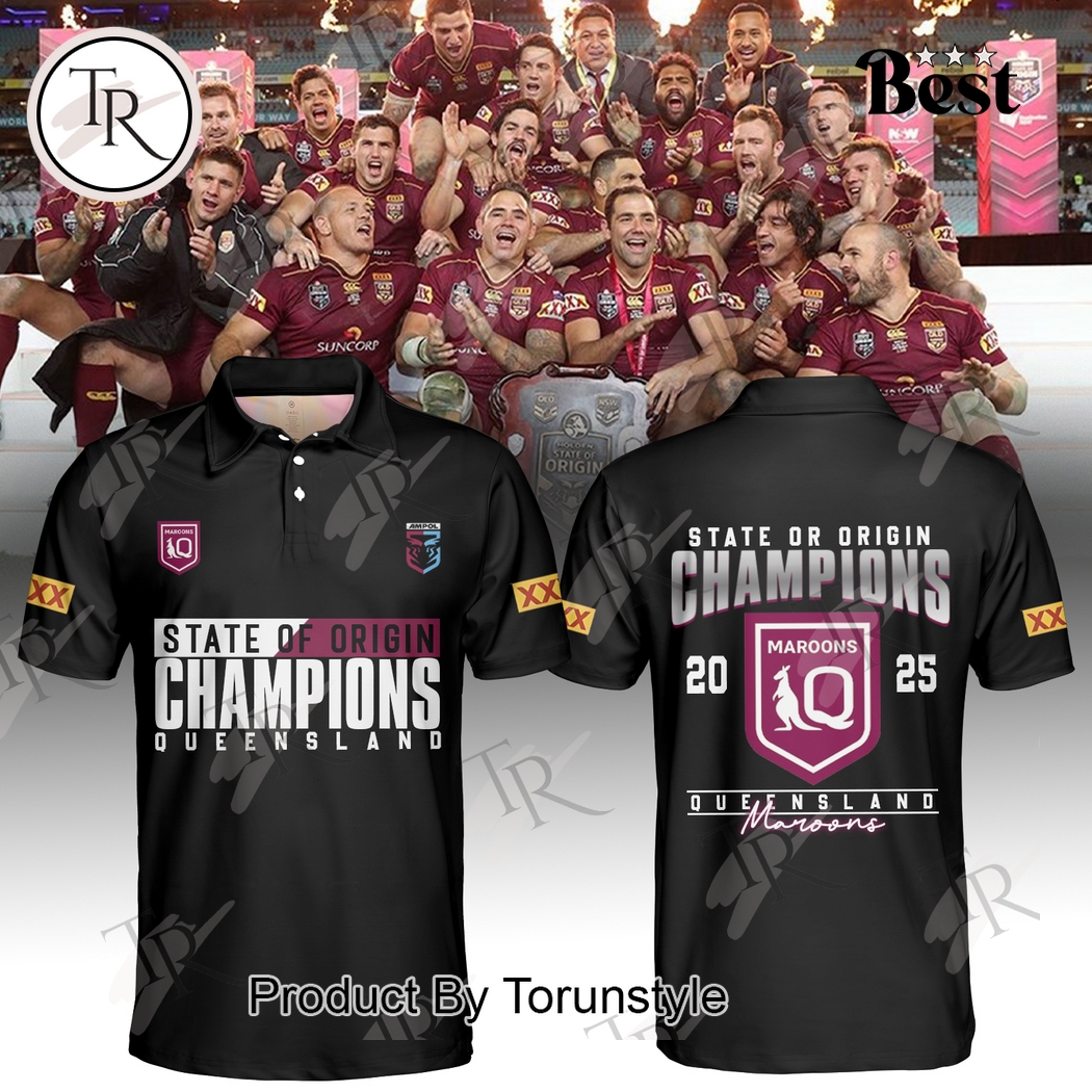 Queensland Maroons State Of Origin Champions 2025 Limited Edition Polo Shirt - Black Queensland Maroons State Of Origin Champions 2025 Limited Edition Polo Shirt - Black