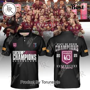 Queensland Maroons State Of Origin Champions 2025 Limited Edition Polo Shirt – Black