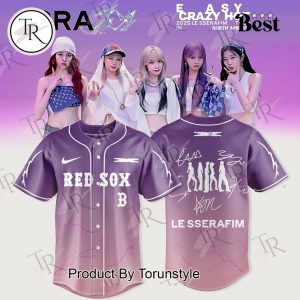 Boston Red Sox X LE SSERAFIM All Band Tour 2025 Easy Crazy Hot Violiet Basball Jersey
