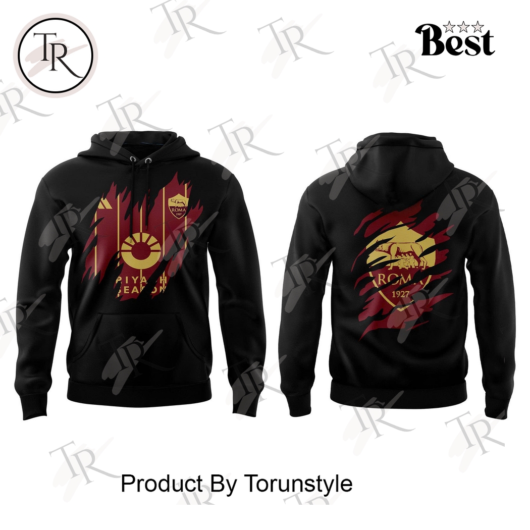 Associazione Sportiva Roma 1927 Ripped Slash Pattern Special Edition Black Hoodie Associazione Sportiva Roma 1927 Ripped Slash Pattern Special Edition Black Hoodie