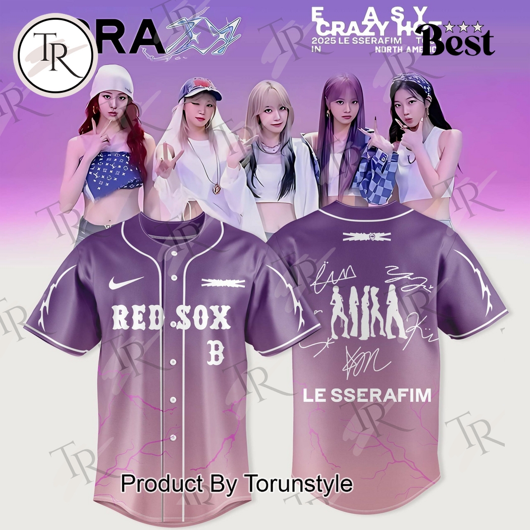 Boston Red Sox X LE SSERAFIM All Band Tour 2025 Easy Crazy Hot Violiet Basball Jersey Boston Red Sox X LE SSERAFIM All Band Tour 2025 Easy Crazy Hot Violiet Basball Jersey