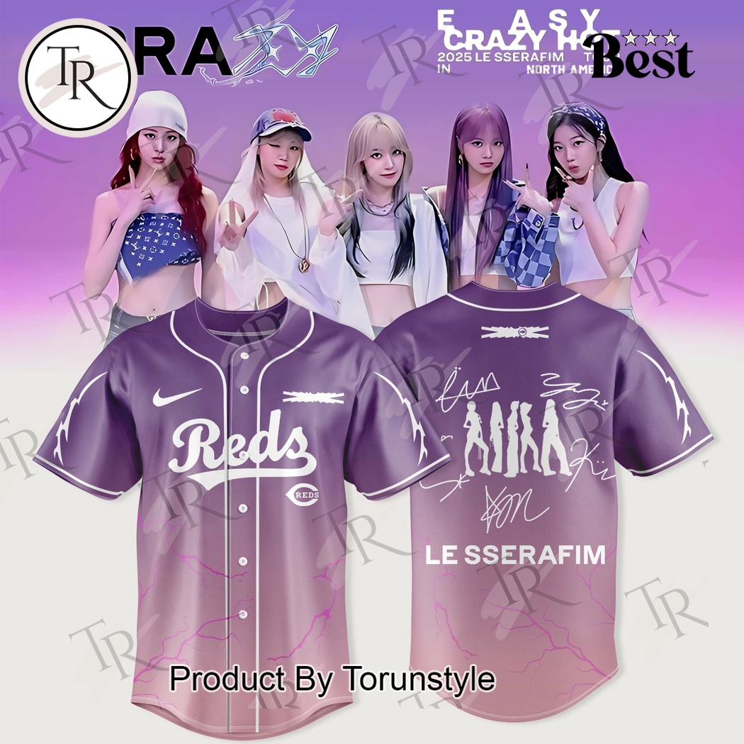 Cincinnati Reds X LE SSERAFIM All Band Tour 2025 Easy Crazy Hot Violiet Basball Jersey Cincinnati Reds X LE SSERAFIM All Band Tour 2025 Easy Crazy Hot Violiet Basball Jersey