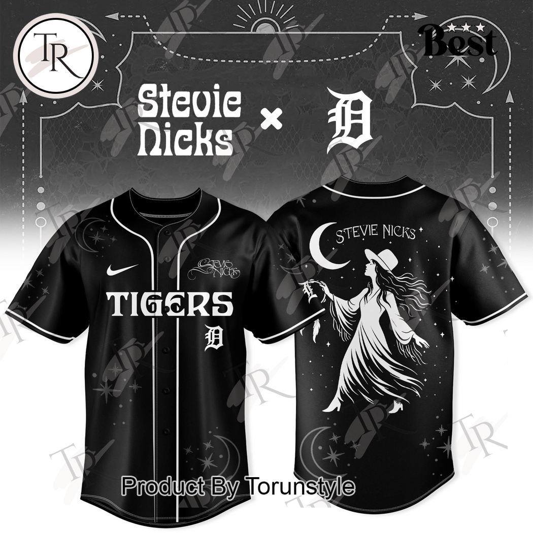 Detroit Tigers X Stevie Nicks Tour 2025 Black Baseball Jersey Detroit Tigers X Stevie Nicks Tour 2025 Black Baseball Jersey
