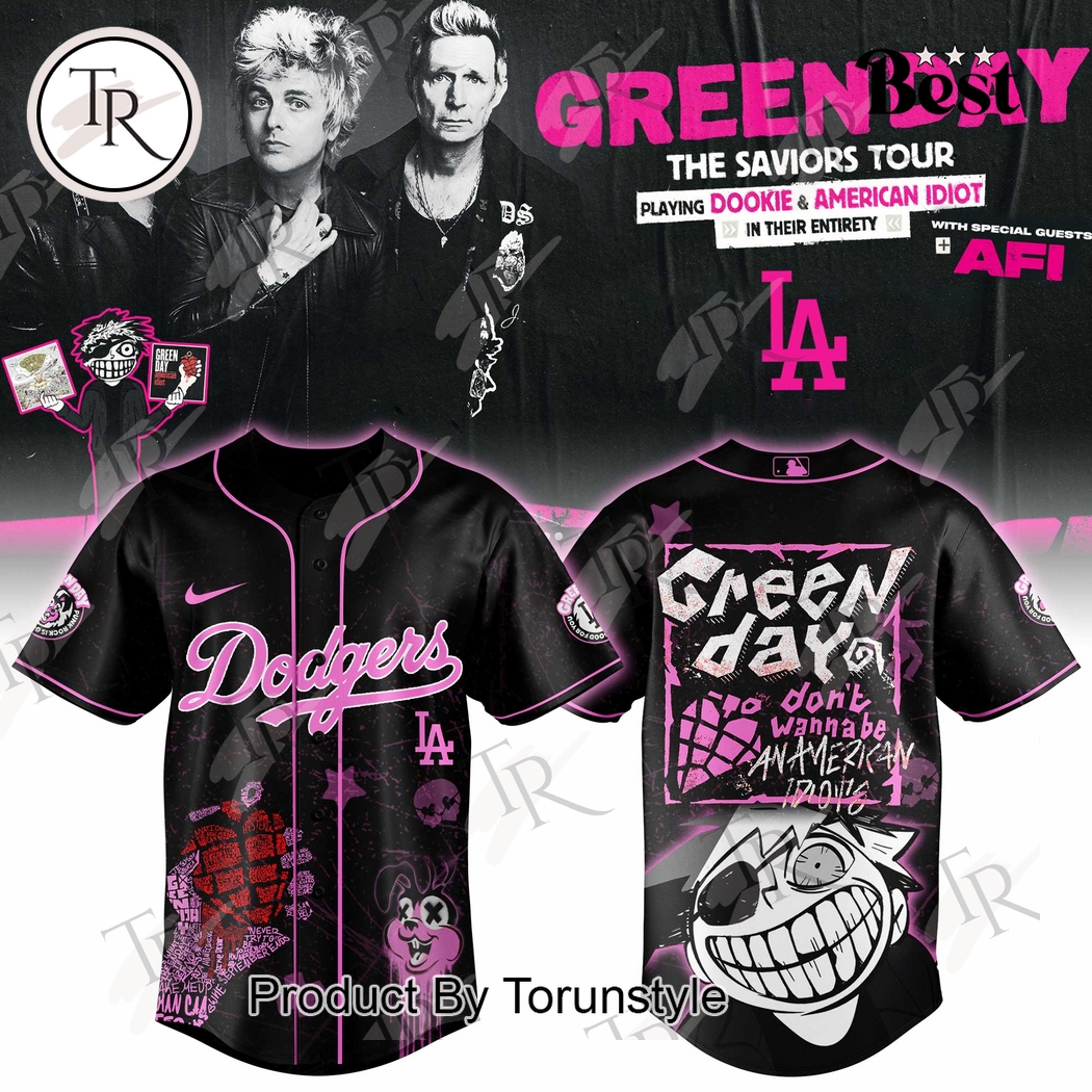 Los Angeles Dodgers X Green Day The Saviors Tour Special Edition Baseball Jersey Los Angeles Dodgers X Green Day The Saviors Tour Special Edition Baseball Jersey