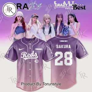 Cincinnati Reds X LE SSERAFIM Sakura 28 Tour 2025 Easy Crazy Hot Violiet Basball Jersey