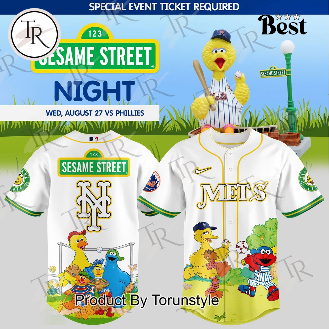 New York Mets X 123 Sesame Street Night Limited Edition White Baseball Jersey New York Mets X 123 Sesame Street Night Limited Edition White Baseball Jersey