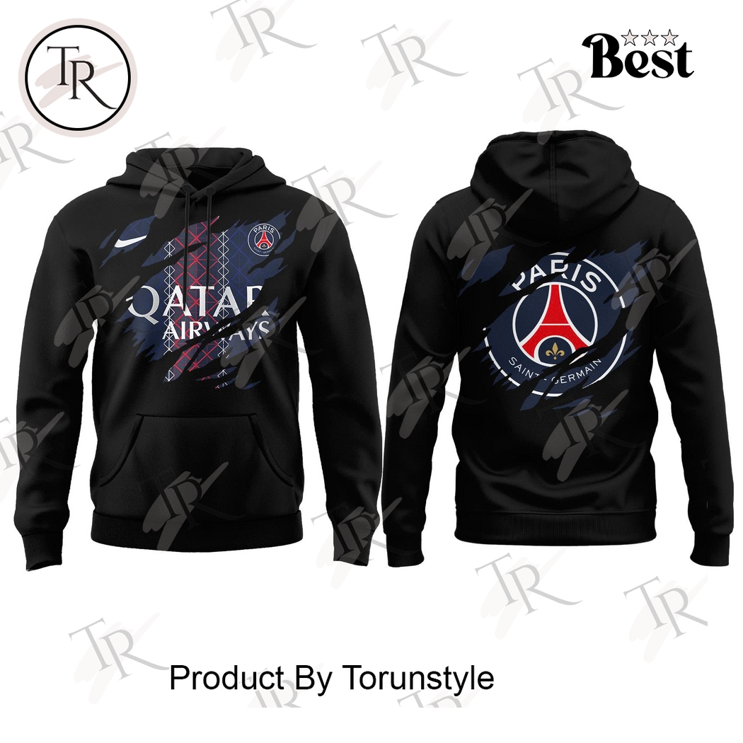 Paris Saint-Germain Ripped Slash Pattern Special Edition Black Hoodie Paris Saint-Germain Ripped Slash Pattern Special Edition Black Hoodie