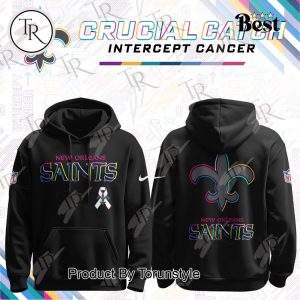 New Orleans Saints – Crucial Catch Intercept Cancer Black Edition 2025 Hoodie