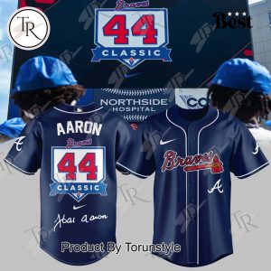 Atlanta Braves x Hank Aaron 44 Classic Baseball Jersey – Blue