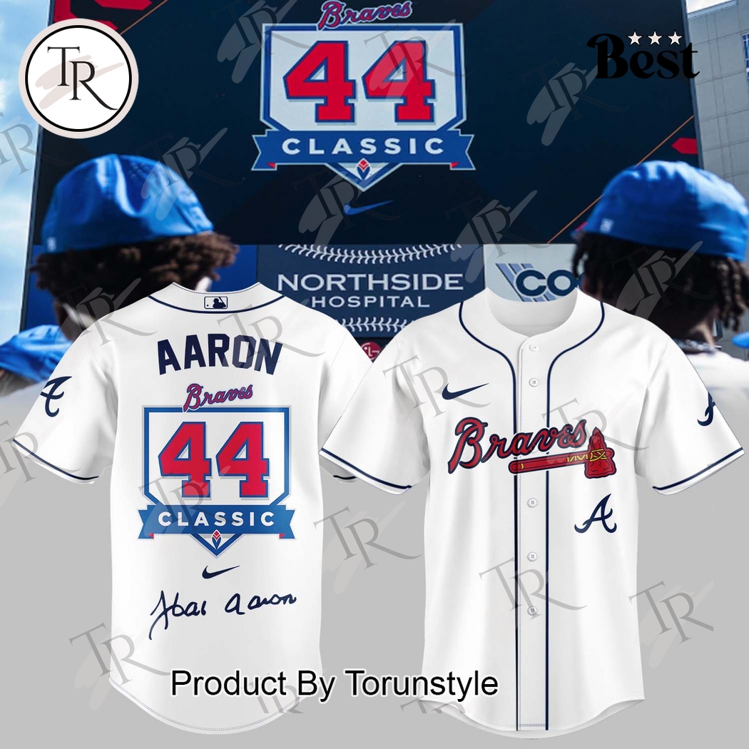 Atlanta Braves x Hank Aaron 44 Classic Baseball Jersey - White Atlanta Braves x Hank Aaron 44 Classic Baseball Jersey - White