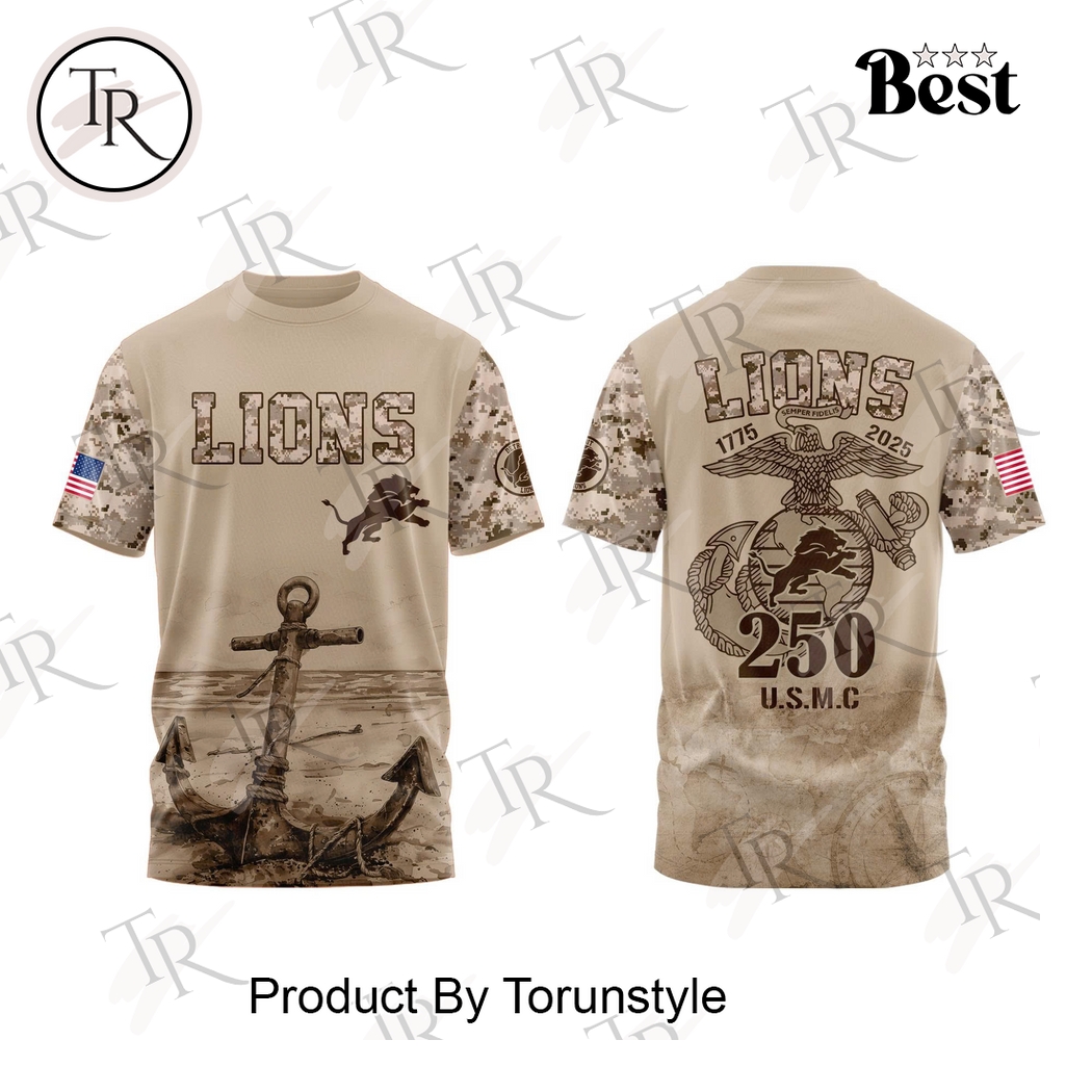 Detroit Lions - 250th USMC Army Birthday Hoodie Detroit Lions - 250th USMC Army Birthday Hoodie