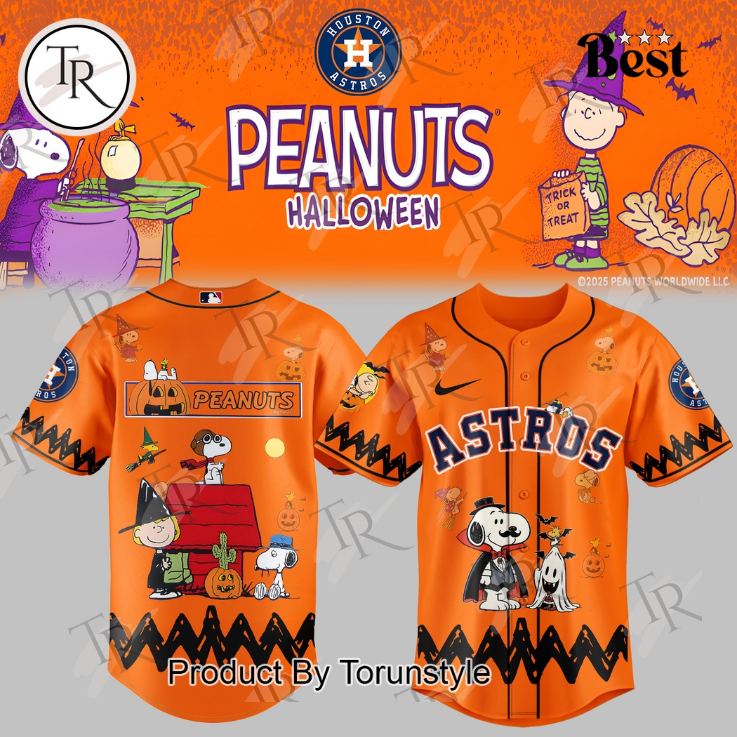 Houston Astros X Halloween - Peanuts Orange Edition Baseball Jersey Houston Astros X Halloween - Peanuts Orange Edition Baseball Jersey