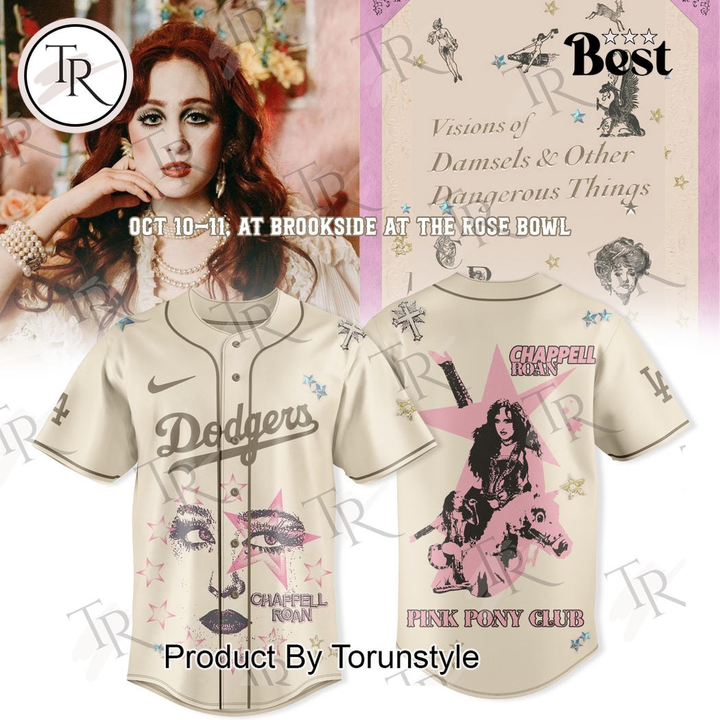 Los Angeles Dodgers X Chappell Roan Merch Tour Visions of Damsels & Other Dangerous Things 2025 Baseball Jersey Los Angeles Dodgers X Chappell Roan Merch Tour Visions of Damsels & Other Dangerous Things 2025 Baseball Jersey