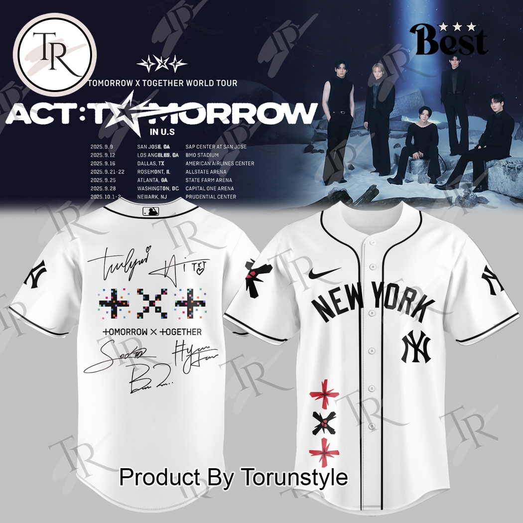 New York Yankees VS Tomorrow X Together World Tour White Edition Baseball Jersey New York Yankees VS Tomorrow X Together World Tour White Edition Baseball Jersey