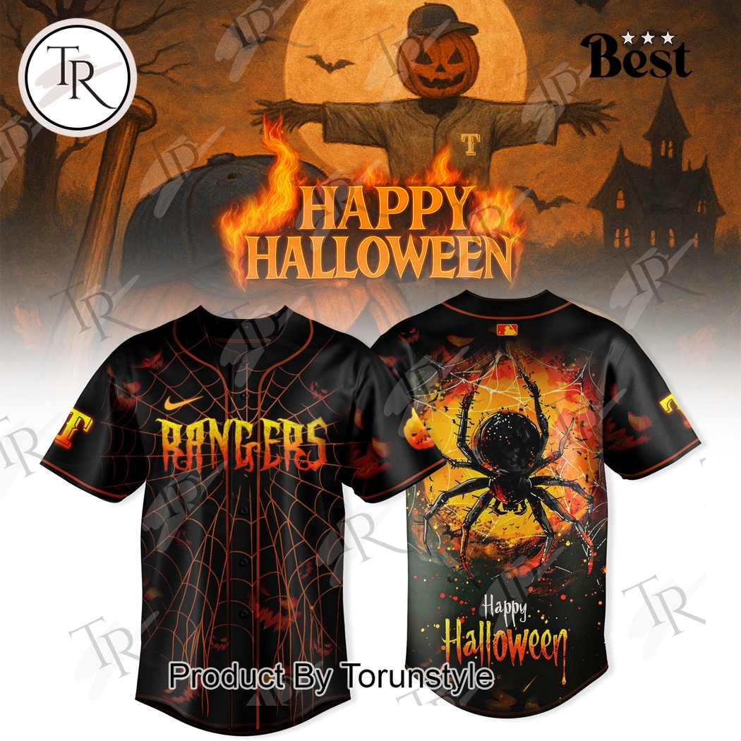 Texas Rangers Happy Halloween Spider Edition Baseball Jersey Texas Rangers Happy Halloween Spider Edition Baseball Jersey
