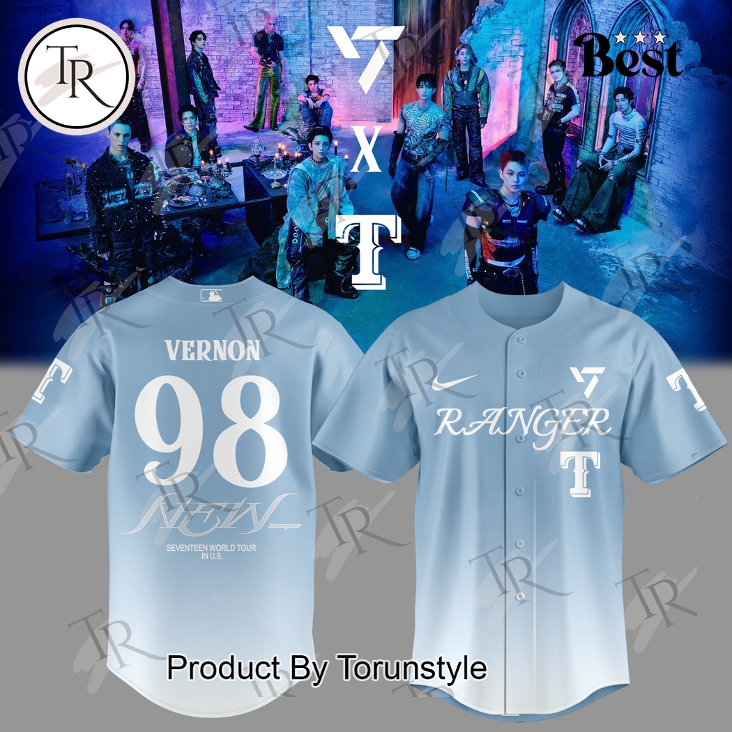 Texas Rangers X Seventeen 2025 World Tour - Vernon 98 Sky Blue Edition Baseball Jersey Texas Rangers X Seventeen 2025 World Tour - Vernon 98 Sky Blue Edition Baseball Jersey