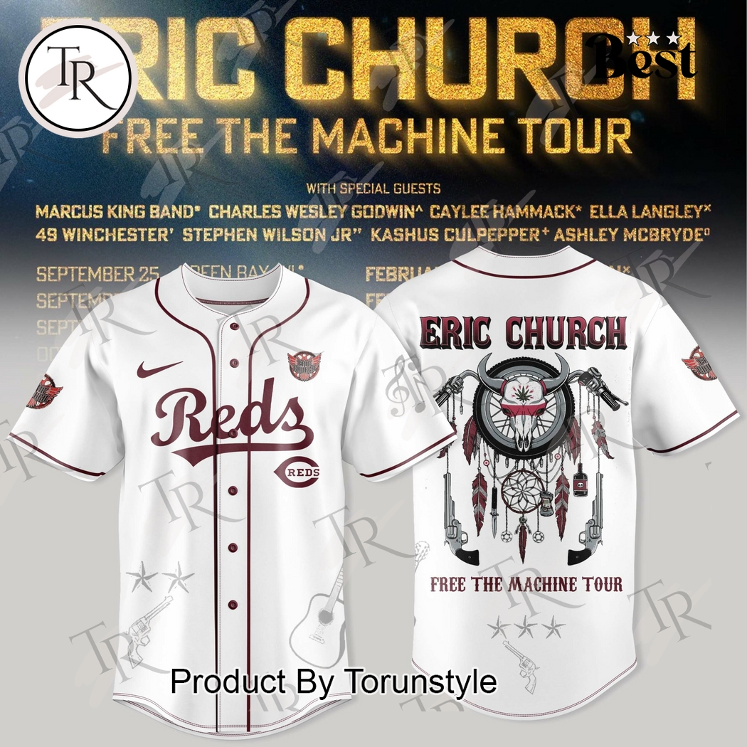Cincinnati Reds X Eric Church Tour 2025 Free the Machine Baseball Jersey Cincinnati Reds X Eric Church Tour 2025 Free the Machine Baseball Jersey