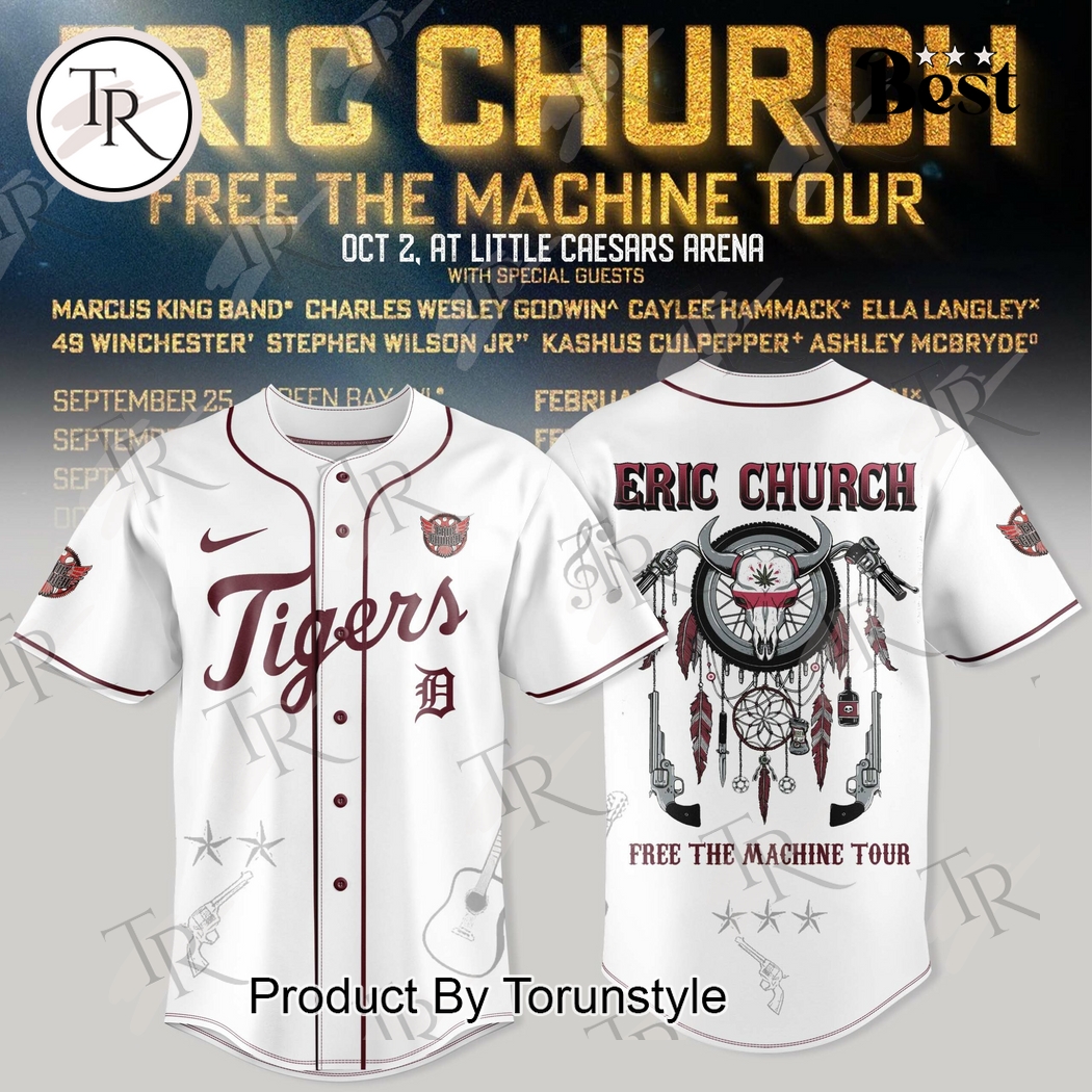 Detroit Tigers X Eric Church Tour 2025 Free the Machine Baseball Jersey Detroit Tigers X Eric Church Tour 2025 Free the Machine Baseball Jersey