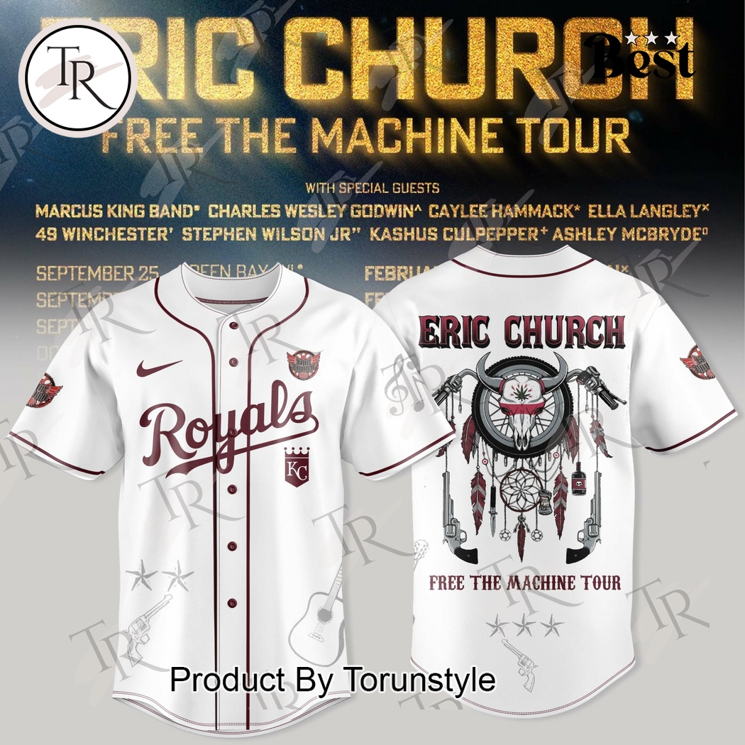 Kansas City Royals X Eric Church Tour 2025 Free the Machine Baseball Jersey Kansas City Royals X Eric Church Tour 2025 Free the Machine Baseball Jersey