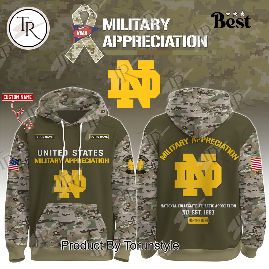 Notre Dame Fighting Irish X Military Appreciation Custom Name 2025 Hoodie Notre Dame Fighting Irish X Military Appreciation Custom Name 2025 Hoodie