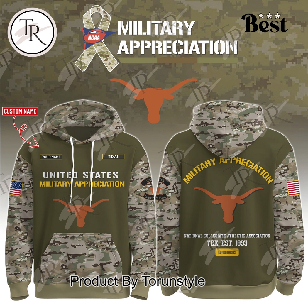 Texas Longhorns X Military Appreciation Custom Name 2025 Hoodie Texas Longhorns X Military Appreciation Custom Name 2025 Hoodie