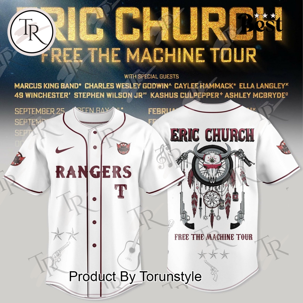 Texas Rangers X Eric Church Tour 2025 Free the Machine Baseball Jersey Texas Rangers X Eric Church Tour 2025 Free the Machine Baseball Jersey