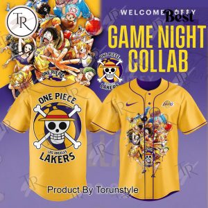 One Piece x Los Angeles Lakers Welcome Luffy Game Night 2025 Yellow Baseball Jersey