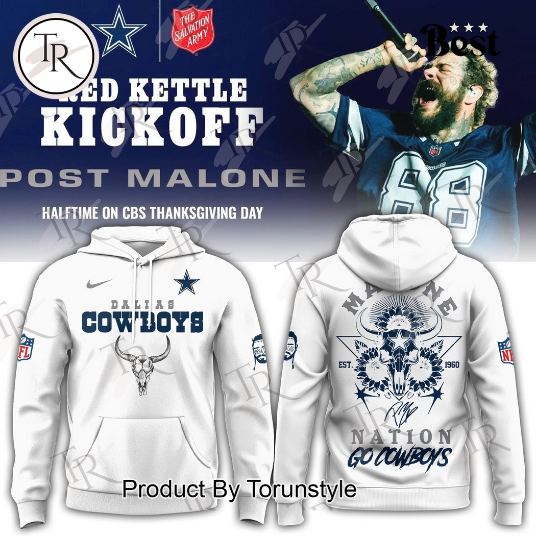 Dallas Cowboys X 2025 Post Malone Red Kettle Kickoff Hoodie Dallas Cowboys X 2025 Post Malone Red Kettle Kickoff Hoodie