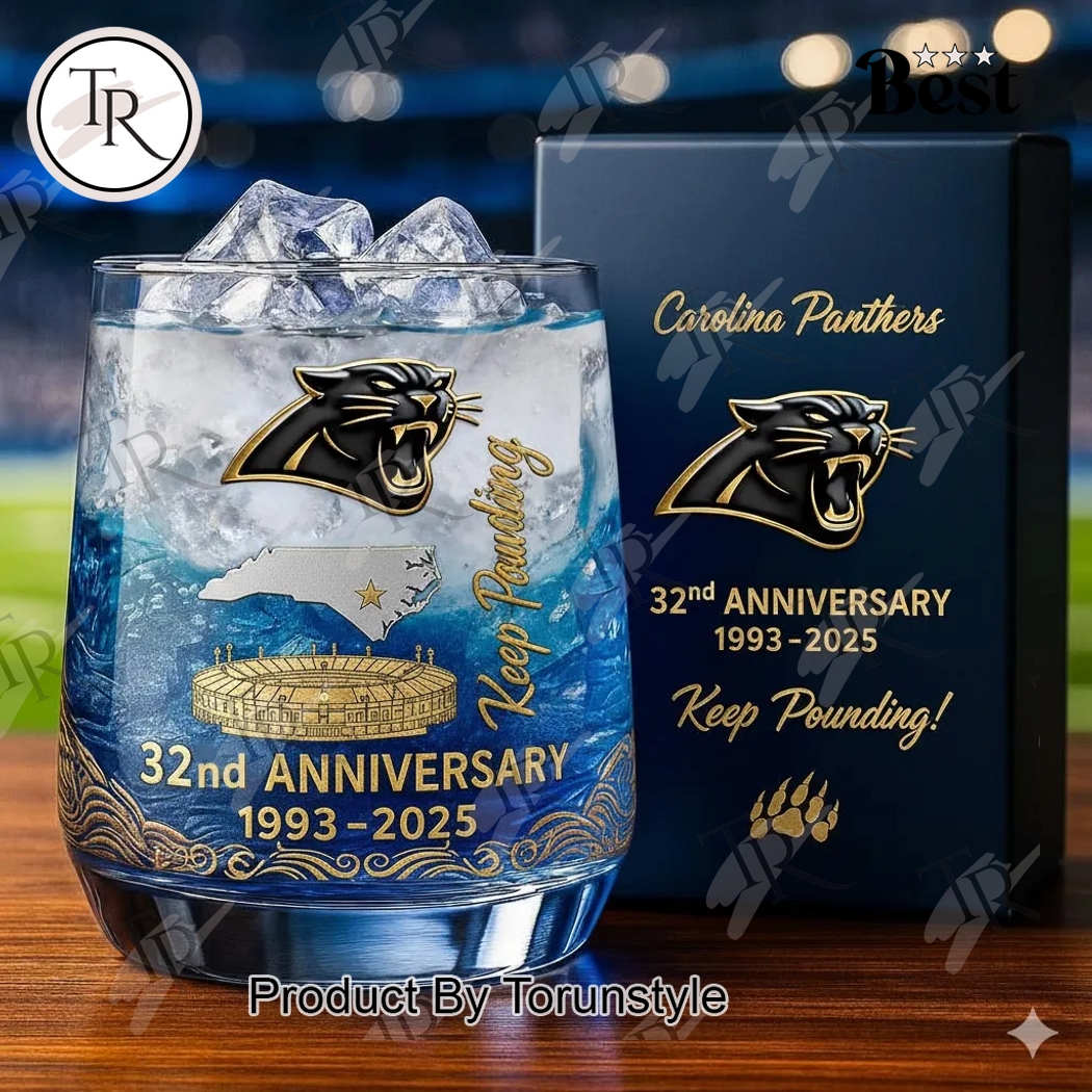 Carolina Panthers 32nd Anniversary 1993-2025 Whiskey Glass Carolina Panthers 32nd Anniversary 1993-2025 Whiskey Glass