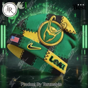 Premium Loki God of Mischief Embroidered Green Gold Beanie Hat